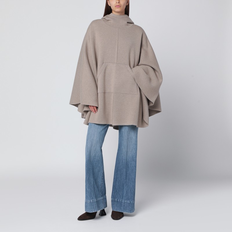 Beige cashmere-blend hooded cape