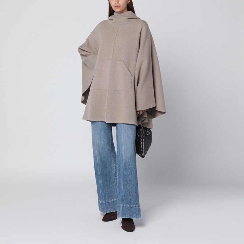 Bottega Veneta Beige Cashmere-blend Hooded Cape In Sand