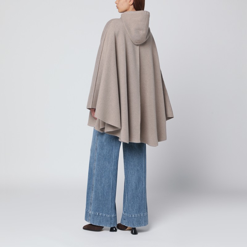 Bottega Veneta Beige Cashmere-blend Hooded Cape In Sand