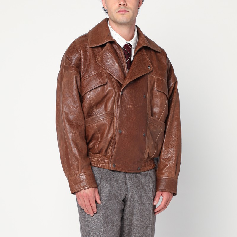 Brown leather bomber