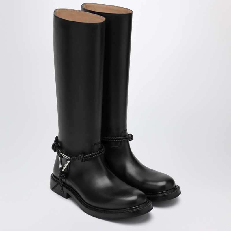 Bottega Veneta Knee High Boot Braided Strap Detail In Black
