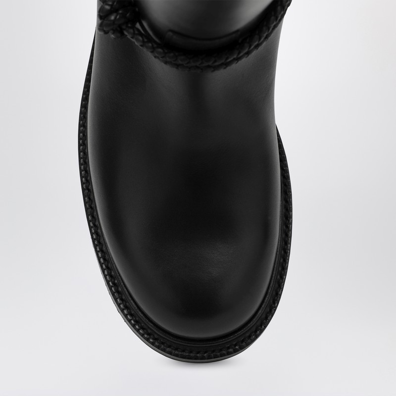 Bottega Veneta Knee High Boot Braided Strap Detail In Black