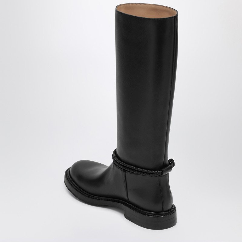 Bottega Veneta Knee High Boot Braided Strap Detail In Black