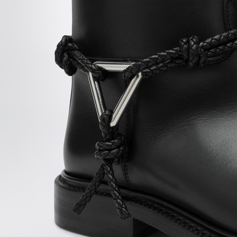 Bottega Veneta Knee High Boot Braided Strap Detail In Black