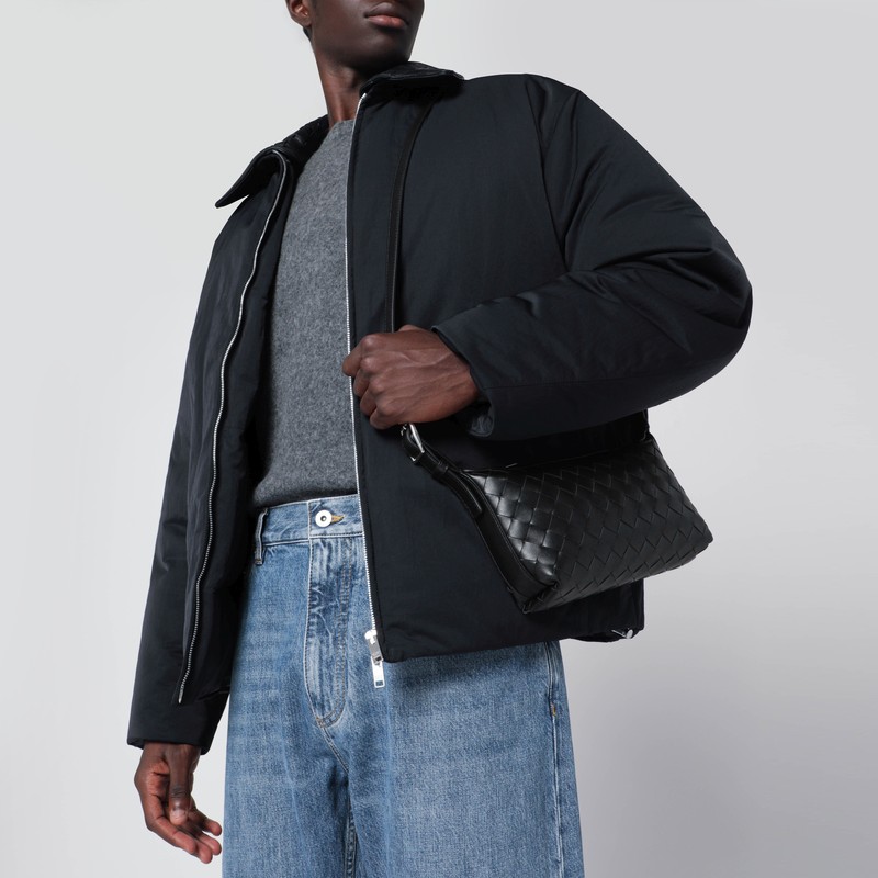 Bottega Veneta Small Black Woven Shoulder Bag In Black