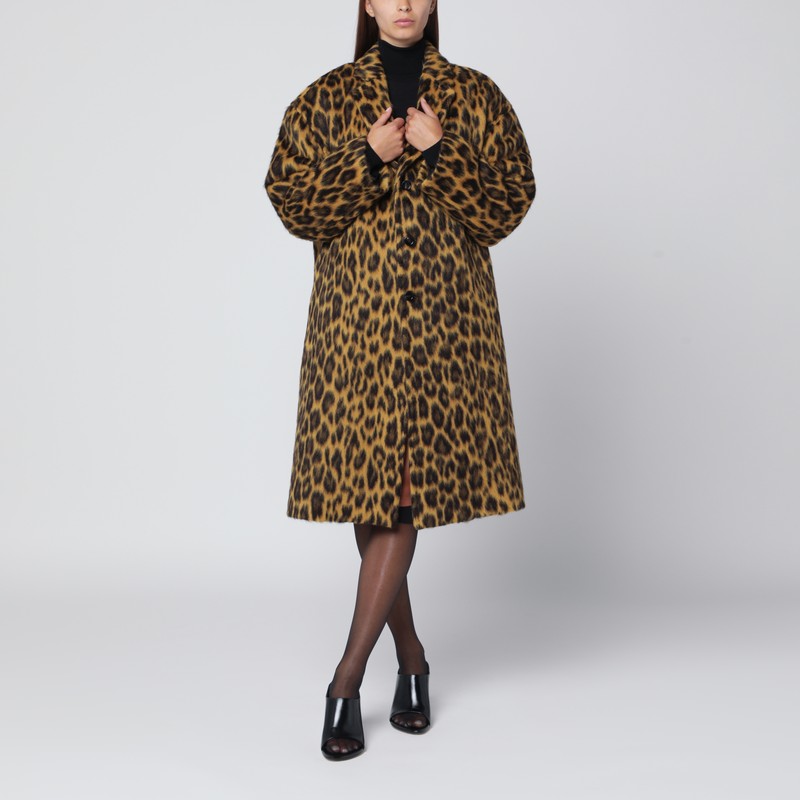 Animal-print single-breasted coat in wool blend