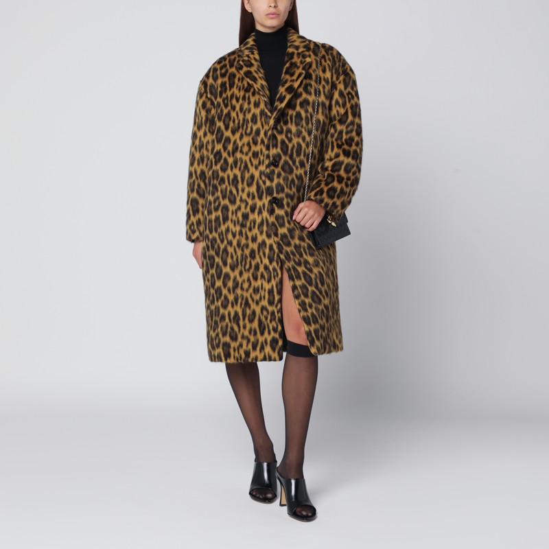 Bottega Veneta Women Multicolor Single-breasted Coat With Notched Revers And All-over Leopard Print  In Animal Print