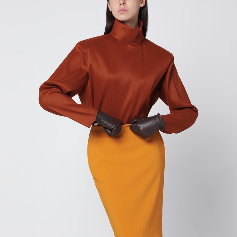 Caramel silk-blend blouse