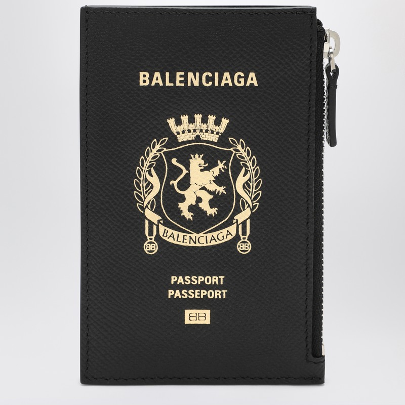 Balenciaga Black Leather Passport Holder And Wallet In Black