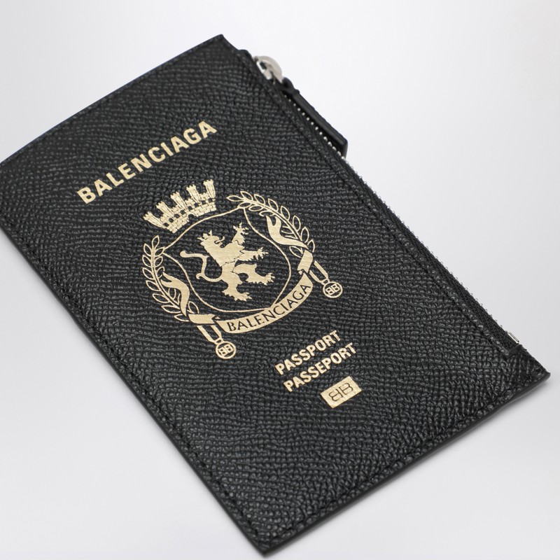 Balenciaga Black Leather Passport Holder And Wallet In Black