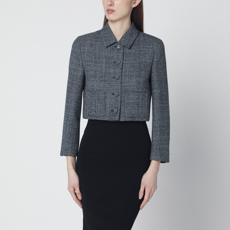 Cropped wool jacket with black/white texture