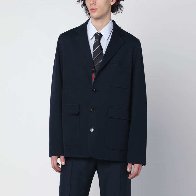 Blue single-breasted cotton jersey jacket