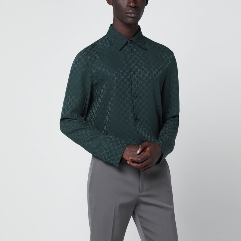 Dark bottle green GG jacquard silk shirt