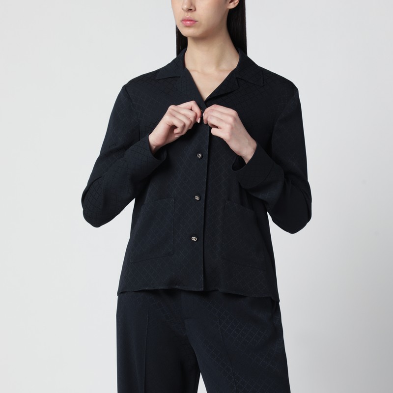 Blue jacquard silk-blend shirt