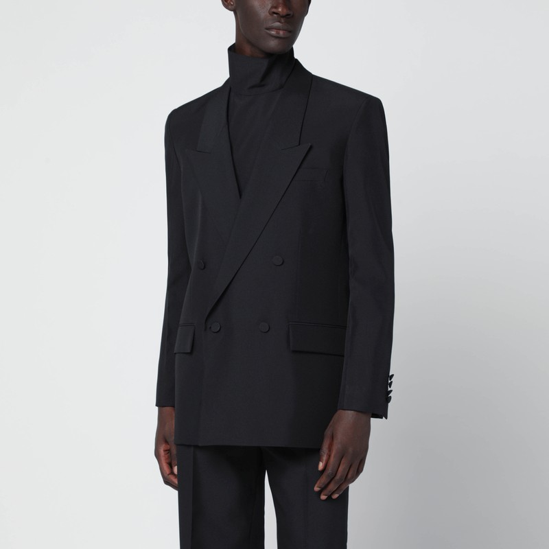 Black double-breasted jacket in technical panama