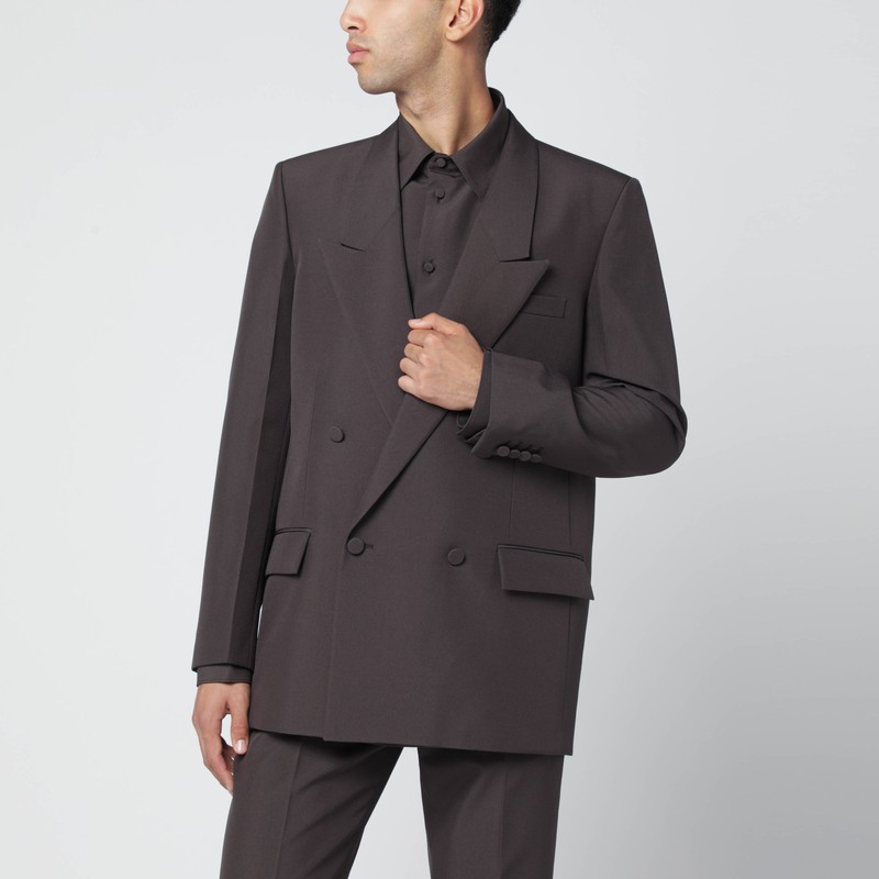 Brown double-breasted jacket in technical panama fabric