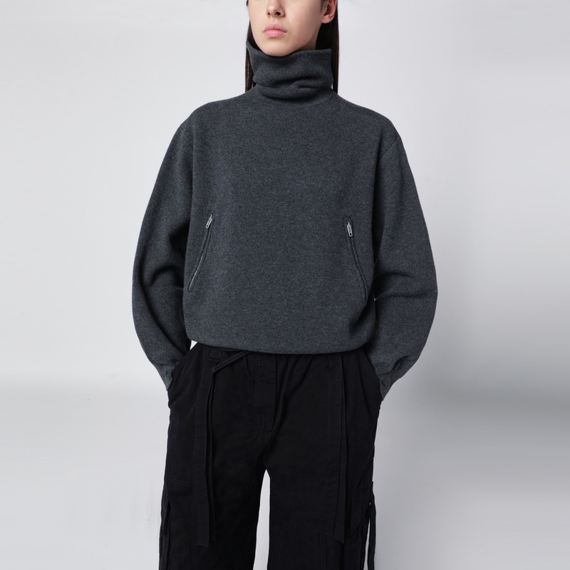 Grey turtleneck sweater with side zips