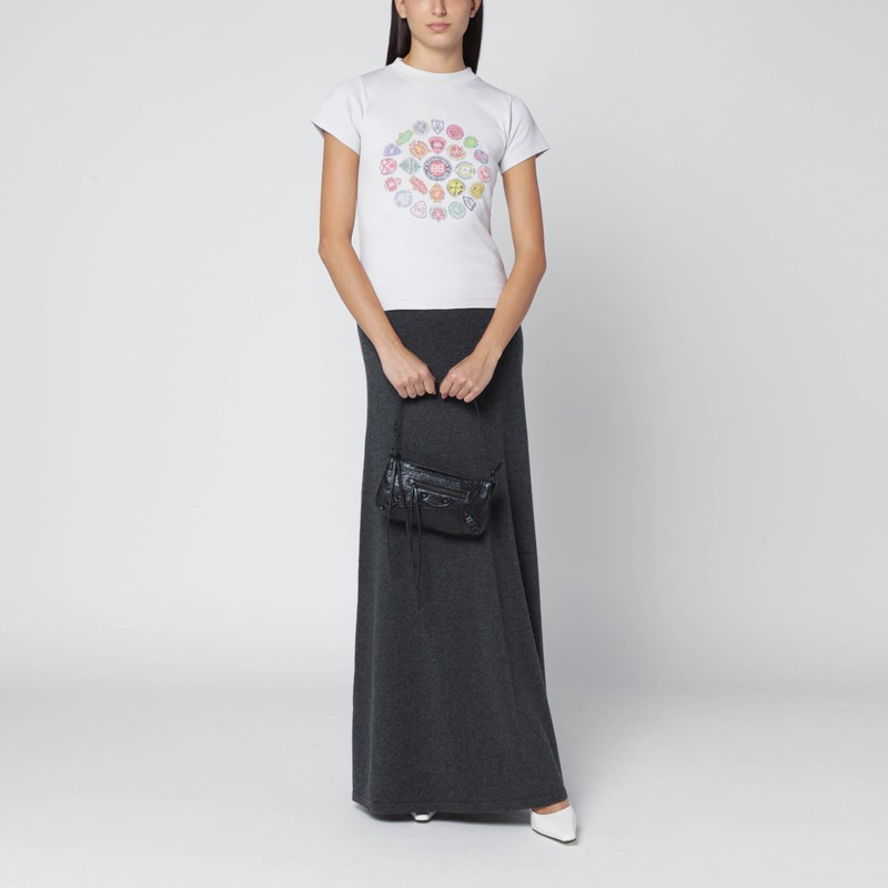 Balenciaga Long Grey Wool Skirt In Multi