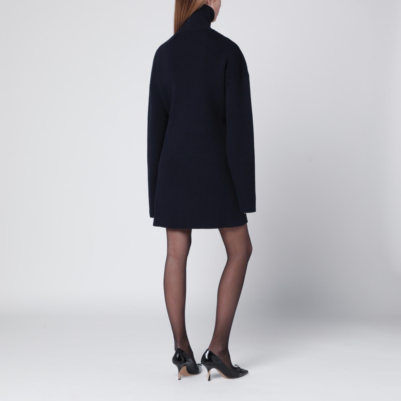 Balenciaga Pinched Navy Mini Dress In Wool And Cotton In Blue