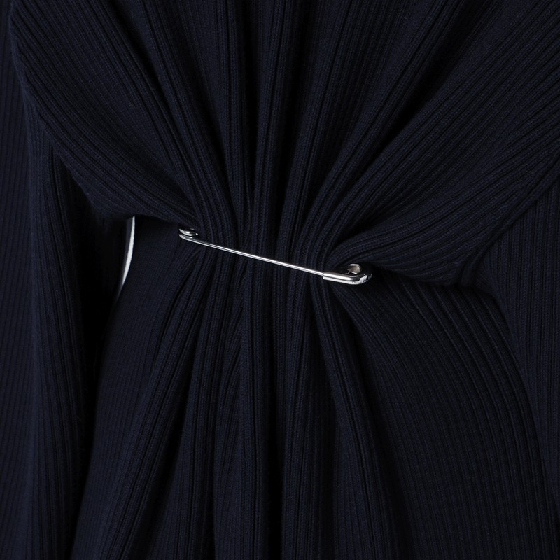 Balenciaga Pinched Navy Mini Dress In Wool And Cotton In Blue