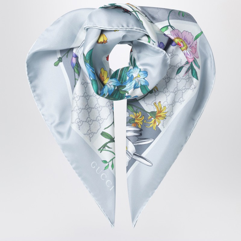 Silk twill scarf with Flora print