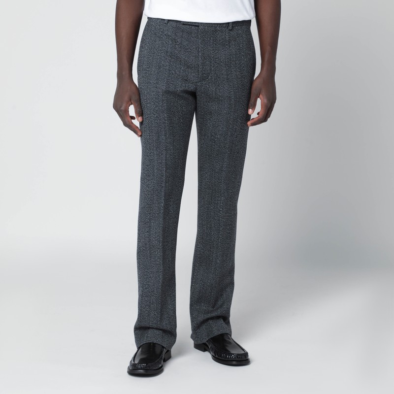 White/black mouliné fabric trousers