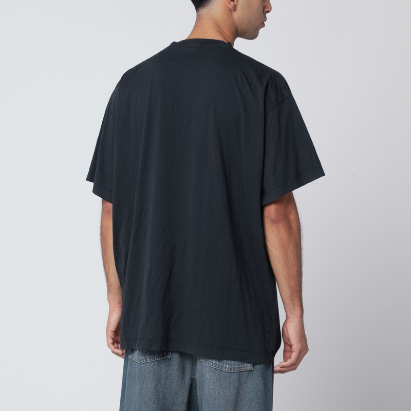 Balenciaga Black Washed Loop Sports Icon Oversize T-shirt In Blue