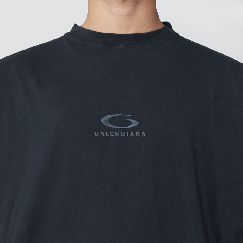 Balenciaga Black Washed Loop Sports Icon Oversize T-shirt In Blue