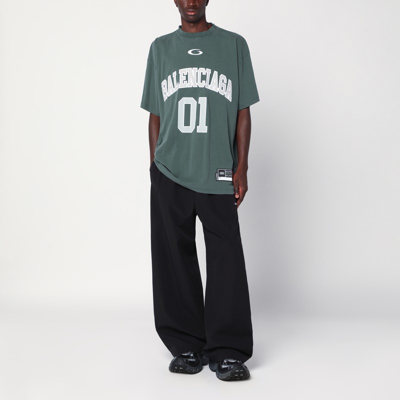 Balenciaga Dark Green/light Grey Oversized Basketball T-shirt In Green