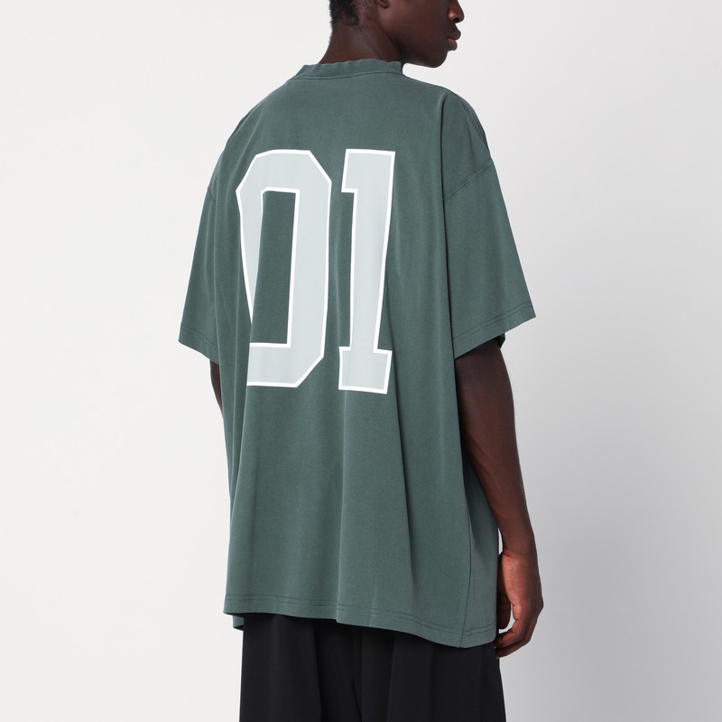 Balenciaga Dark Green/light Grey Oversized Basketball T-shirt In Green