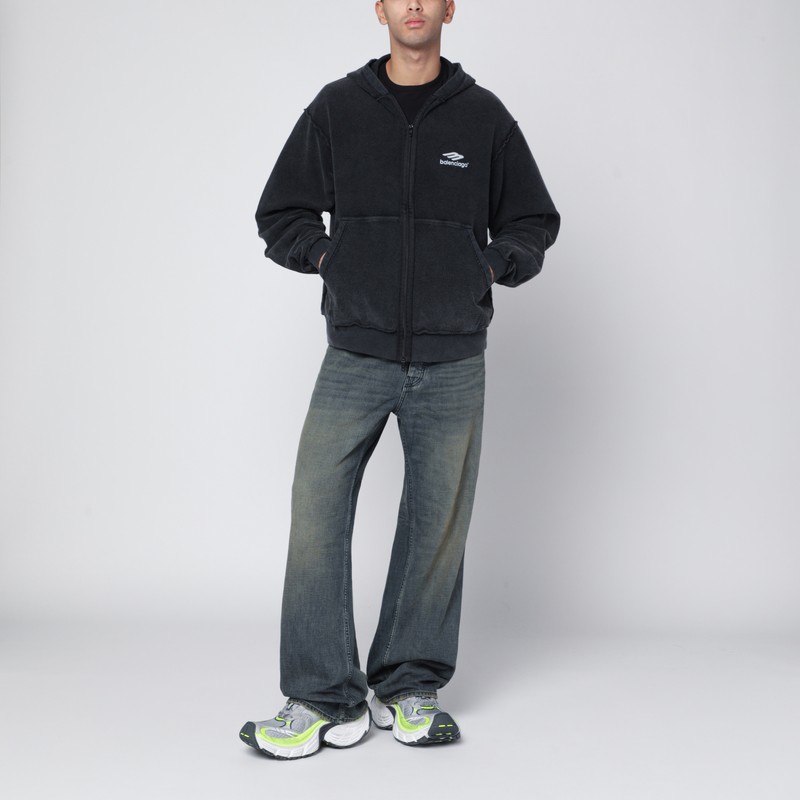 Balenciaga Faded Black 3b Sports Icon Hooded Sweatshirt In Black