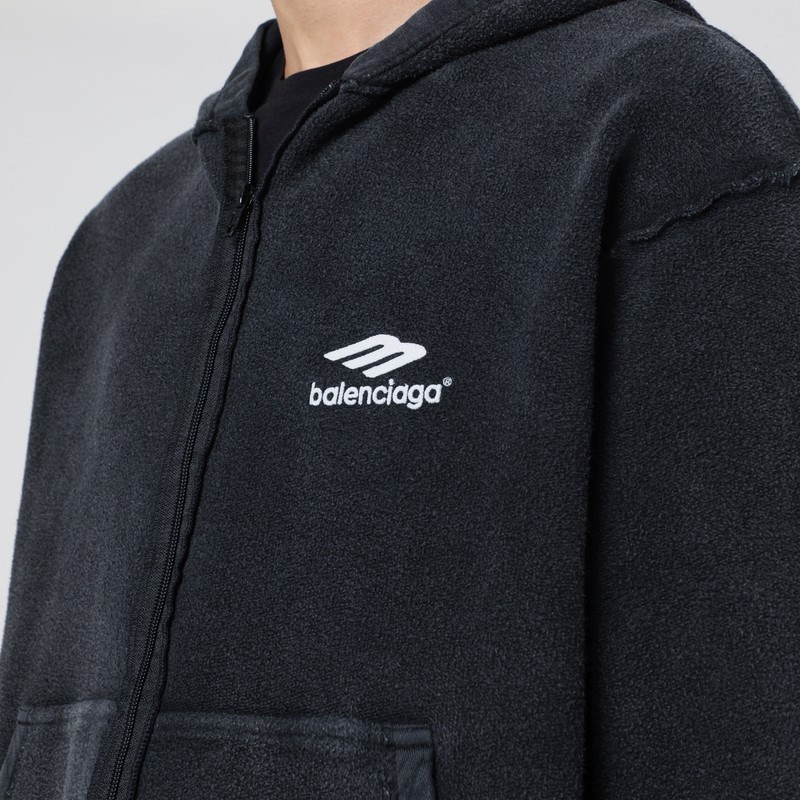 Balenciaga Faded Black 3b Sports Icon Hooded Sweatshirt In Black