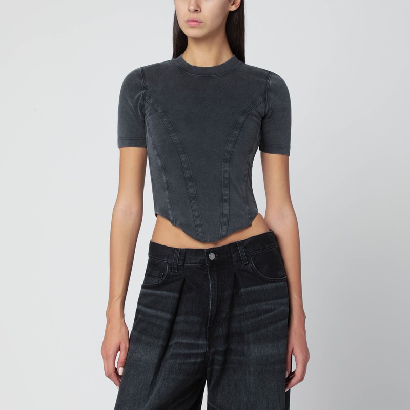 Washed black corset-style T-shirt