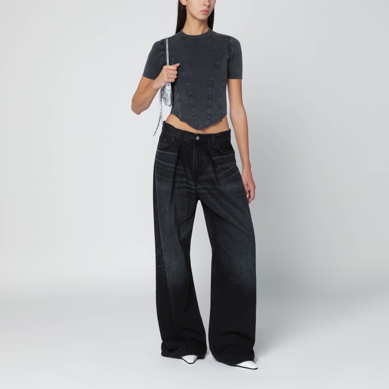 Balenciaga Washed Black Corset-style T-shirt In Black