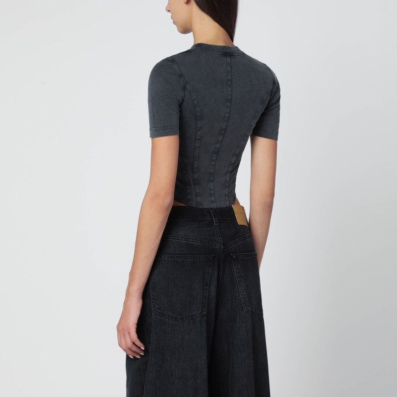 Balenciaga Washed Black Corset-style T-shirt In Black