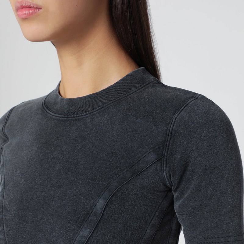 Balenciaga Washed Black Corset-style T-shirt In Black