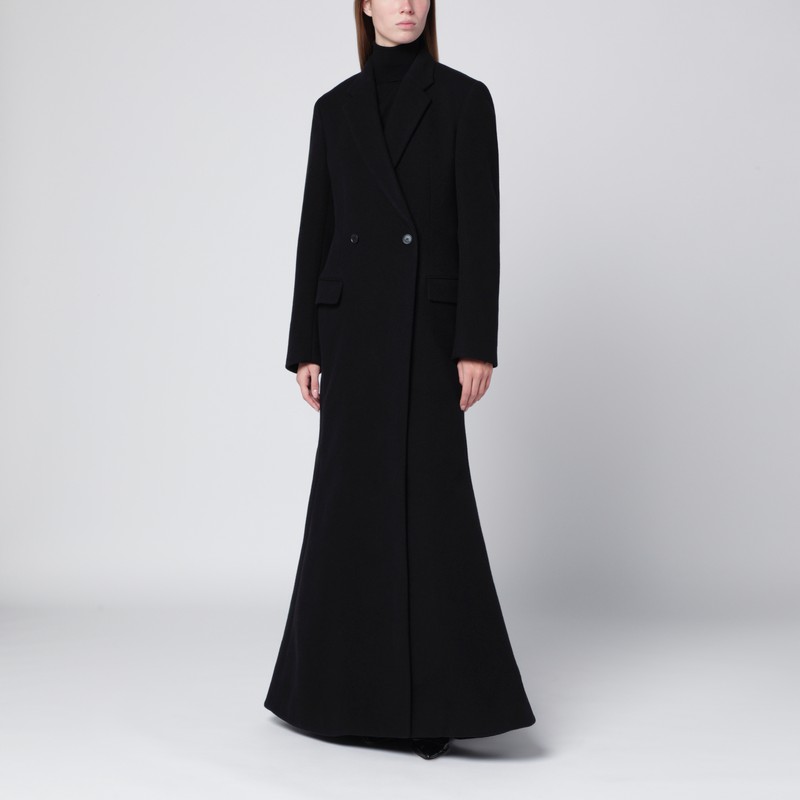 Long black wool-blend coat