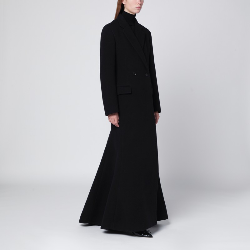 Balenciaga Long Black Wool-blend Coat In Black