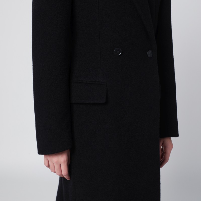 Balenciaga Long Black Wool-blend Coat In Black
