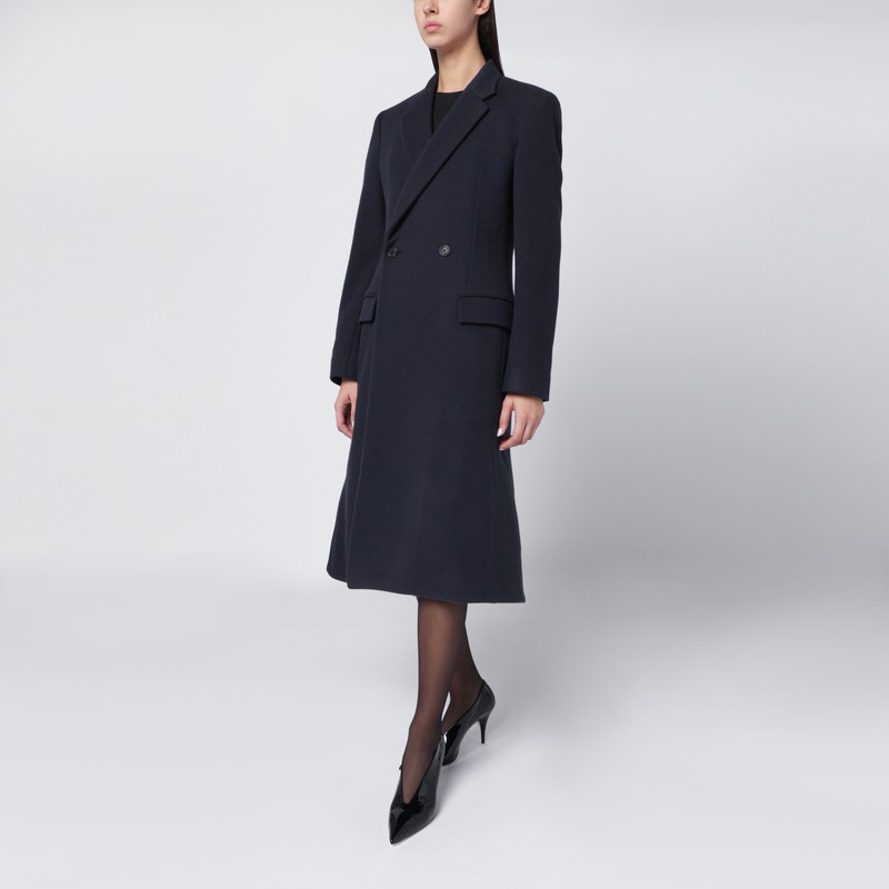 Navy blue Midi Godet wool coat