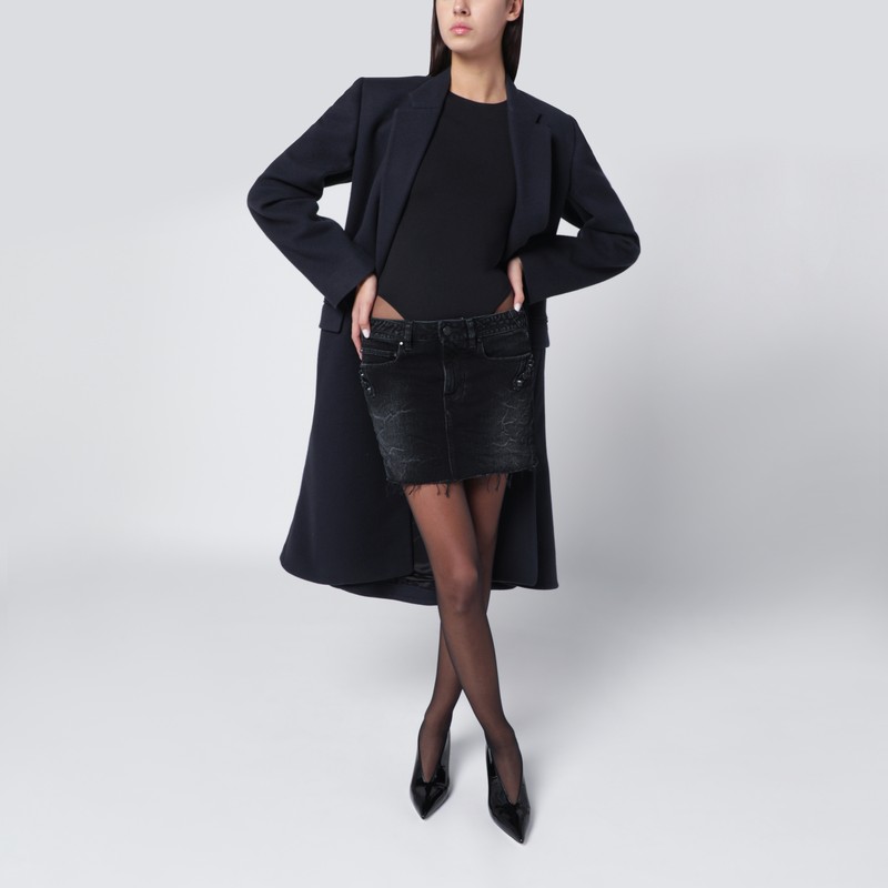 Balenciaga Navy Blue Midi Godet Wool Coat In Blue