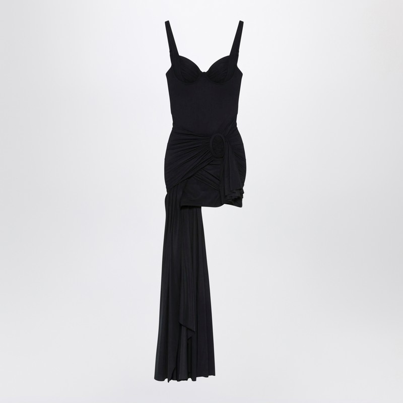 Black draped mini dress in jersey