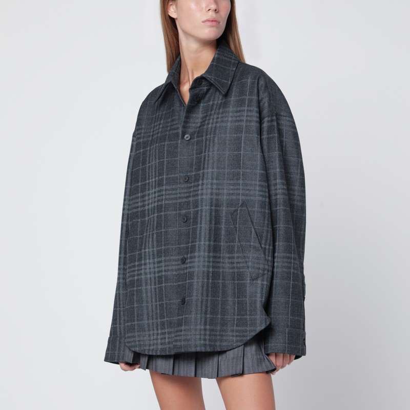 Grey wool tartan shirt jacket