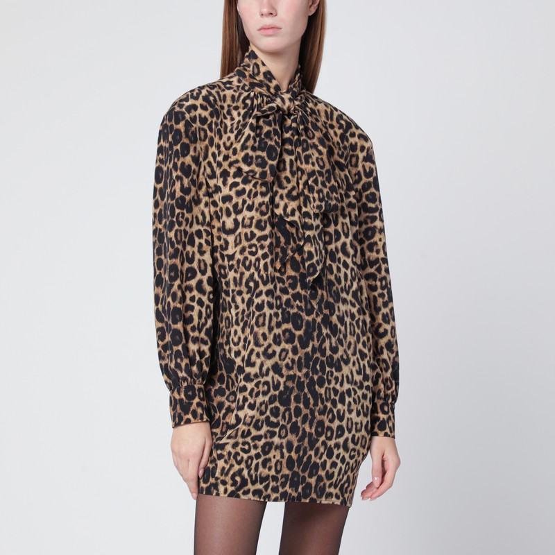 Leopard-print silk mini dress