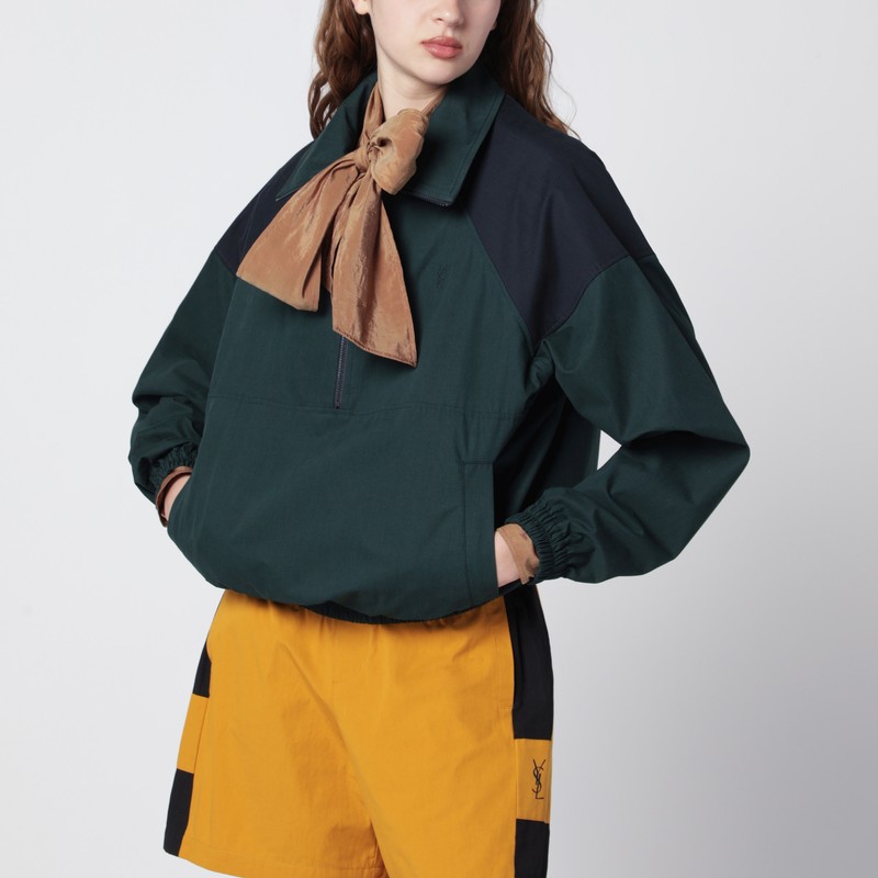 Saint Laurent Cassandre Color-block Cotton Jacket In Green