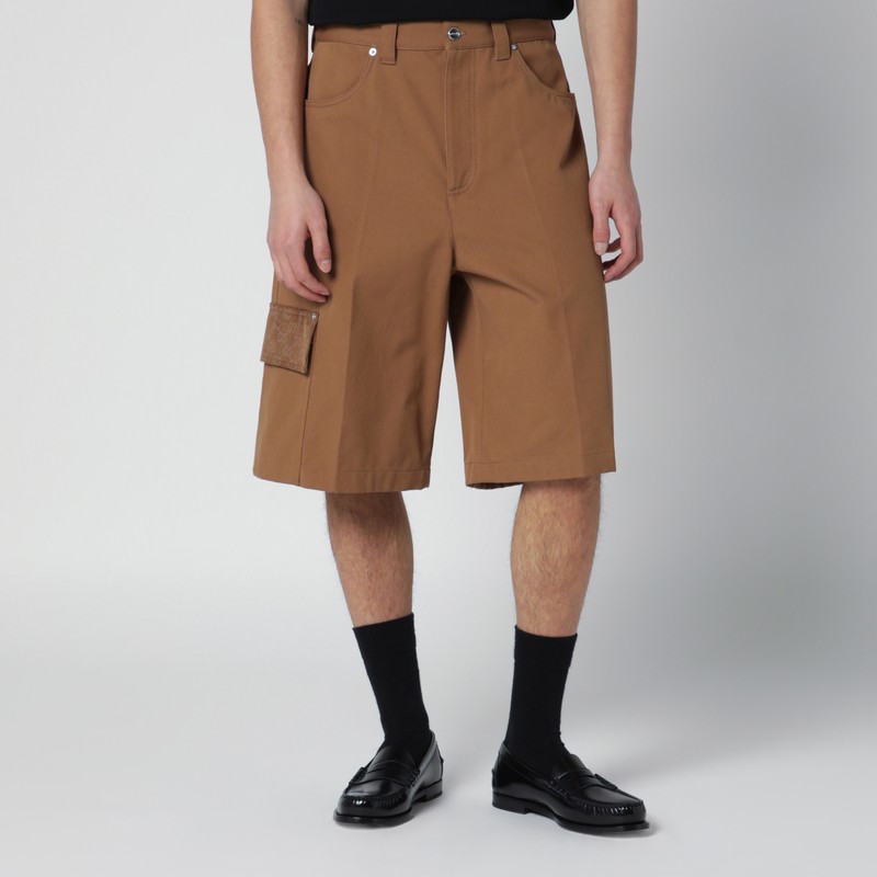 Gucci Camel Cargo Bermuda Shorts With Gg Details In Brown