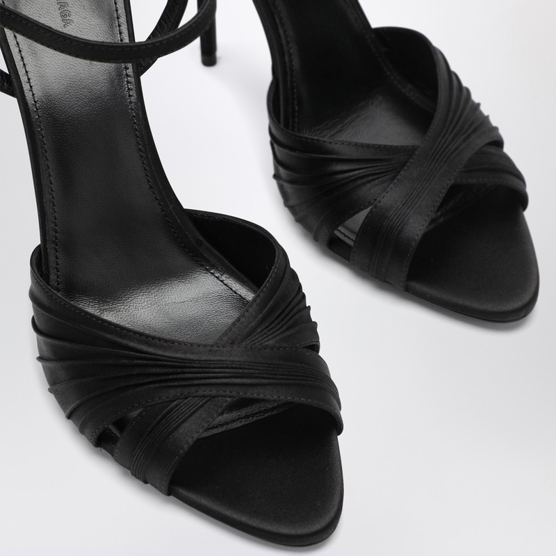 Balenciaga Black Dynastie Satin Sandals In Animal Print