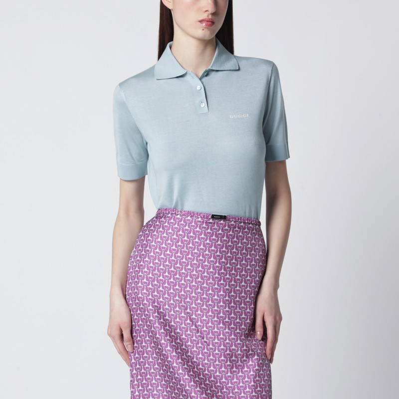 Light blue cashmere and silk polo shirt