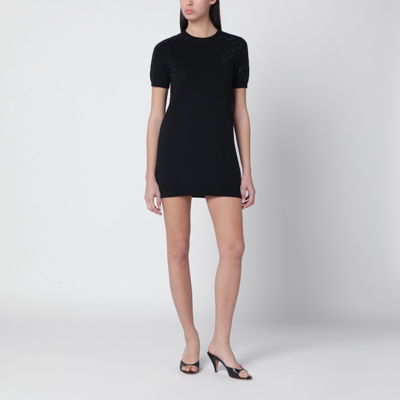 Black mini dress with gradient-effect GG crystals