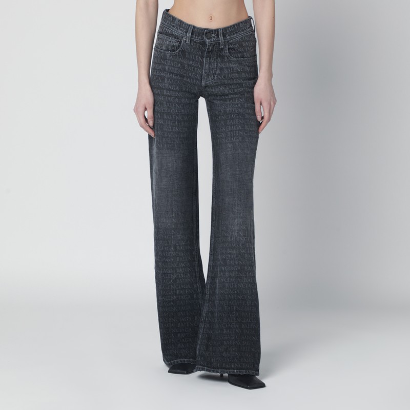 Black washed jeans with jacquard logos